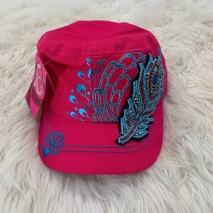 KB Ethos Embellished Feather Cap.‎ Hot Pink. OS